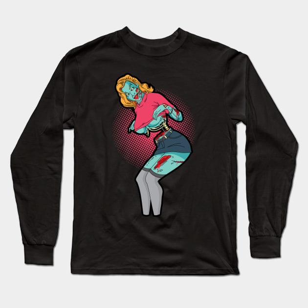 Zombie Pin Up Girl Funny Zombie Halloween Costume Long Sleeve T-Shirt by ghsp